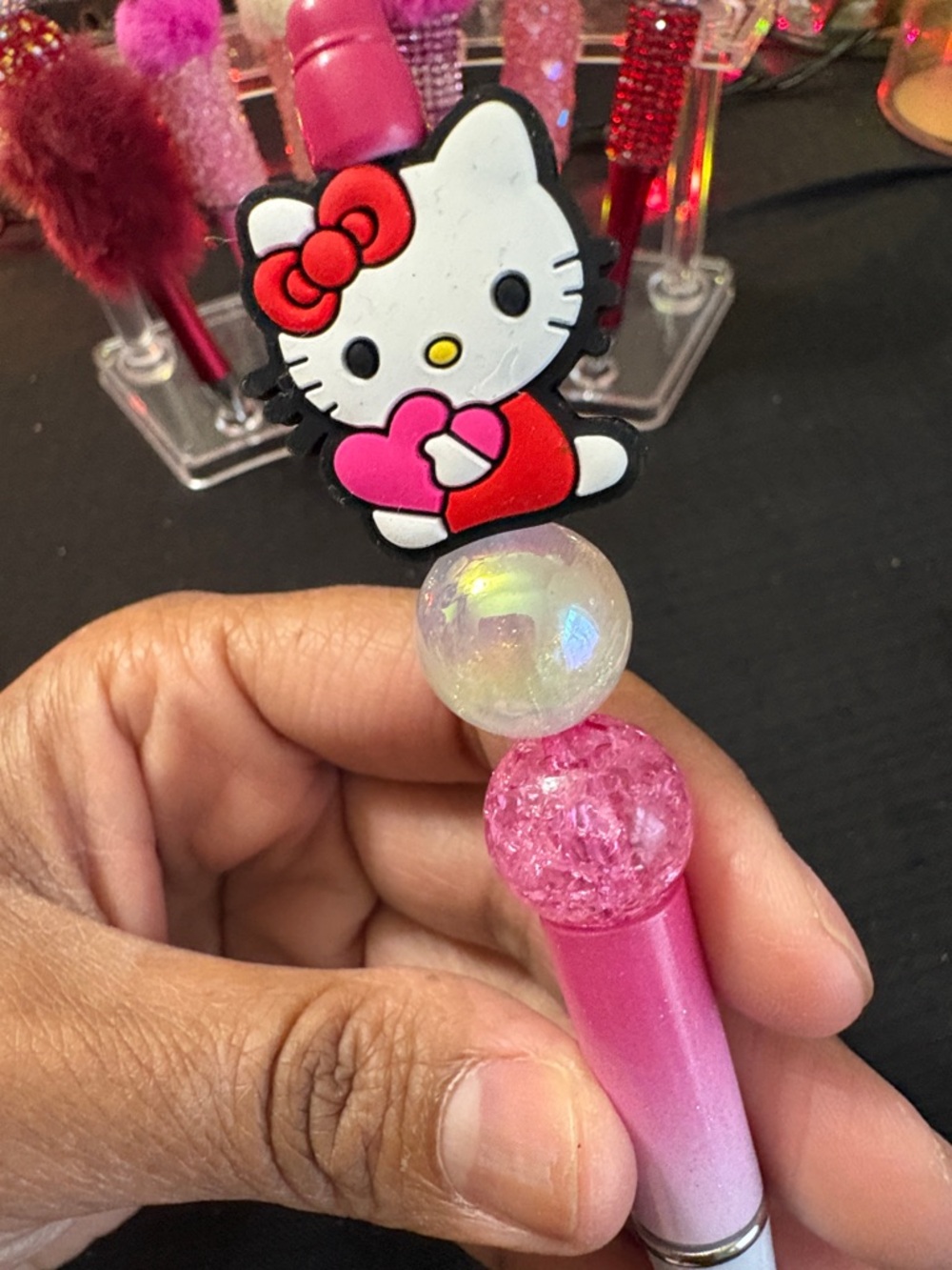 Hello Kitty Red Bow Pink Ombre Bead Pen
